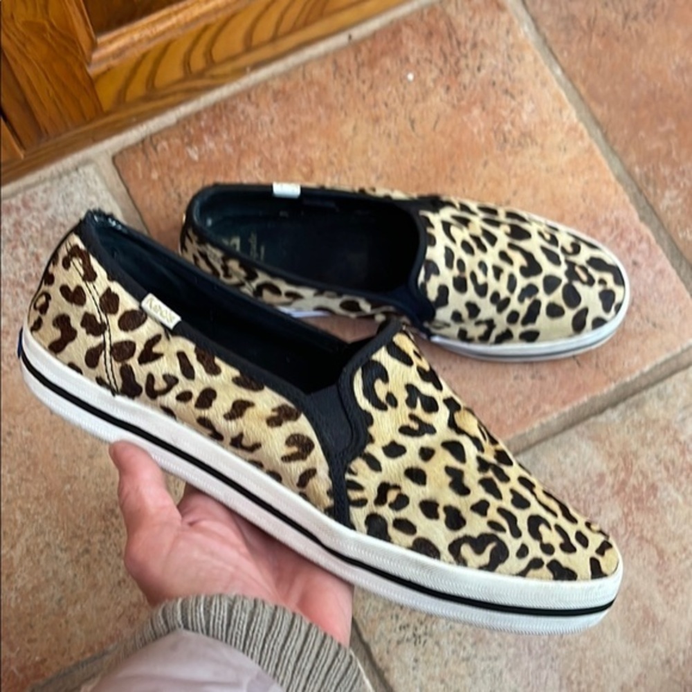 Kate Spade & KEDS calf skin animal print slip on sneaker size 10